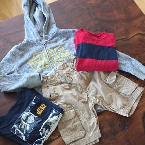 GAP BUNDLE🔥STAR WARS🔥 Gray Hoodie and Red-Navy T-Shirt Set with Tan Shorts